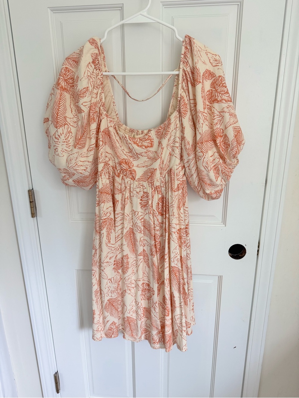 Linen Blend Puff Sleeve Smocked Dress